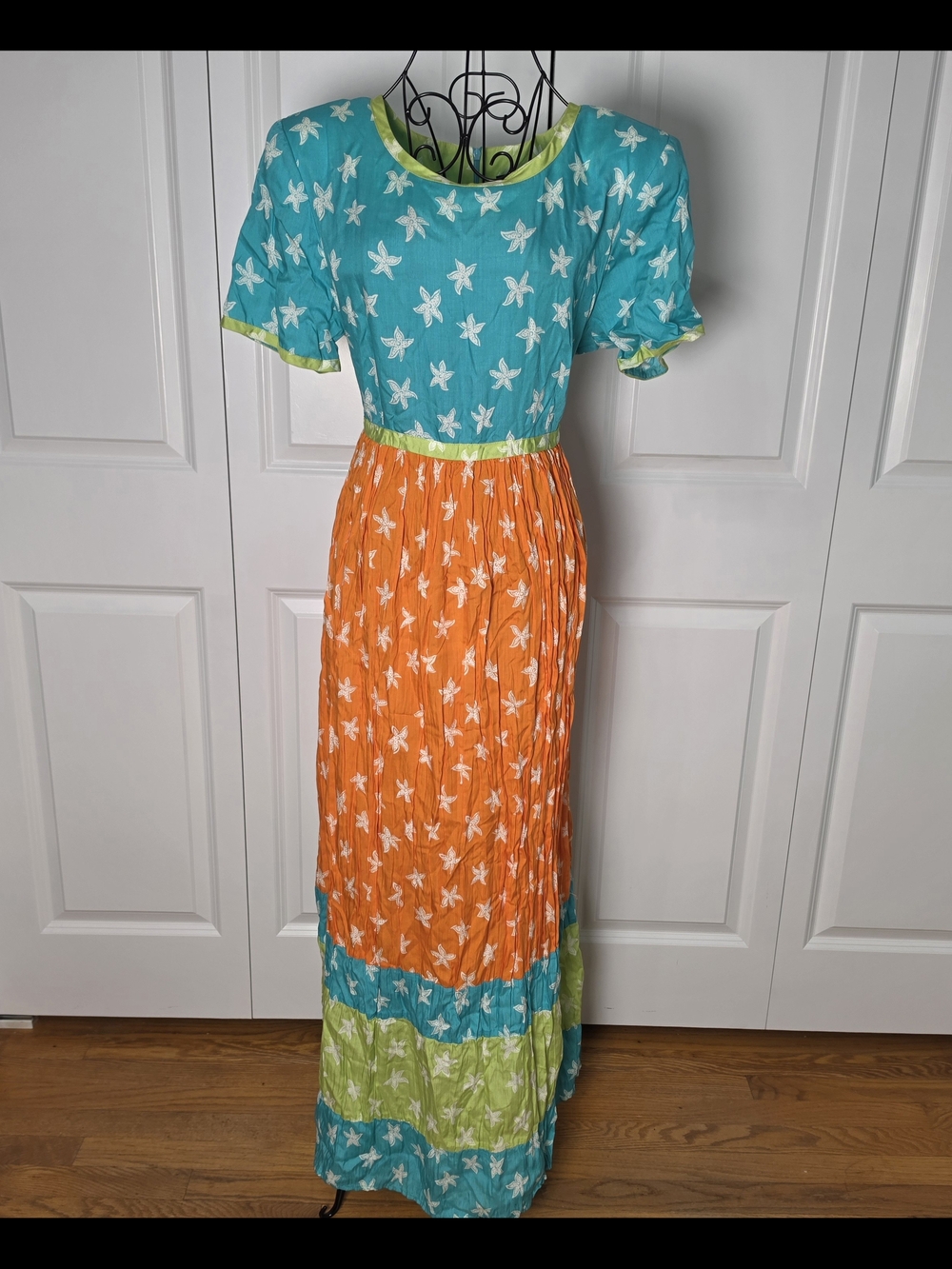 Vintage Hawaiian Starfish Maxi Dress Tropical Resort Mermaidcore Size 12